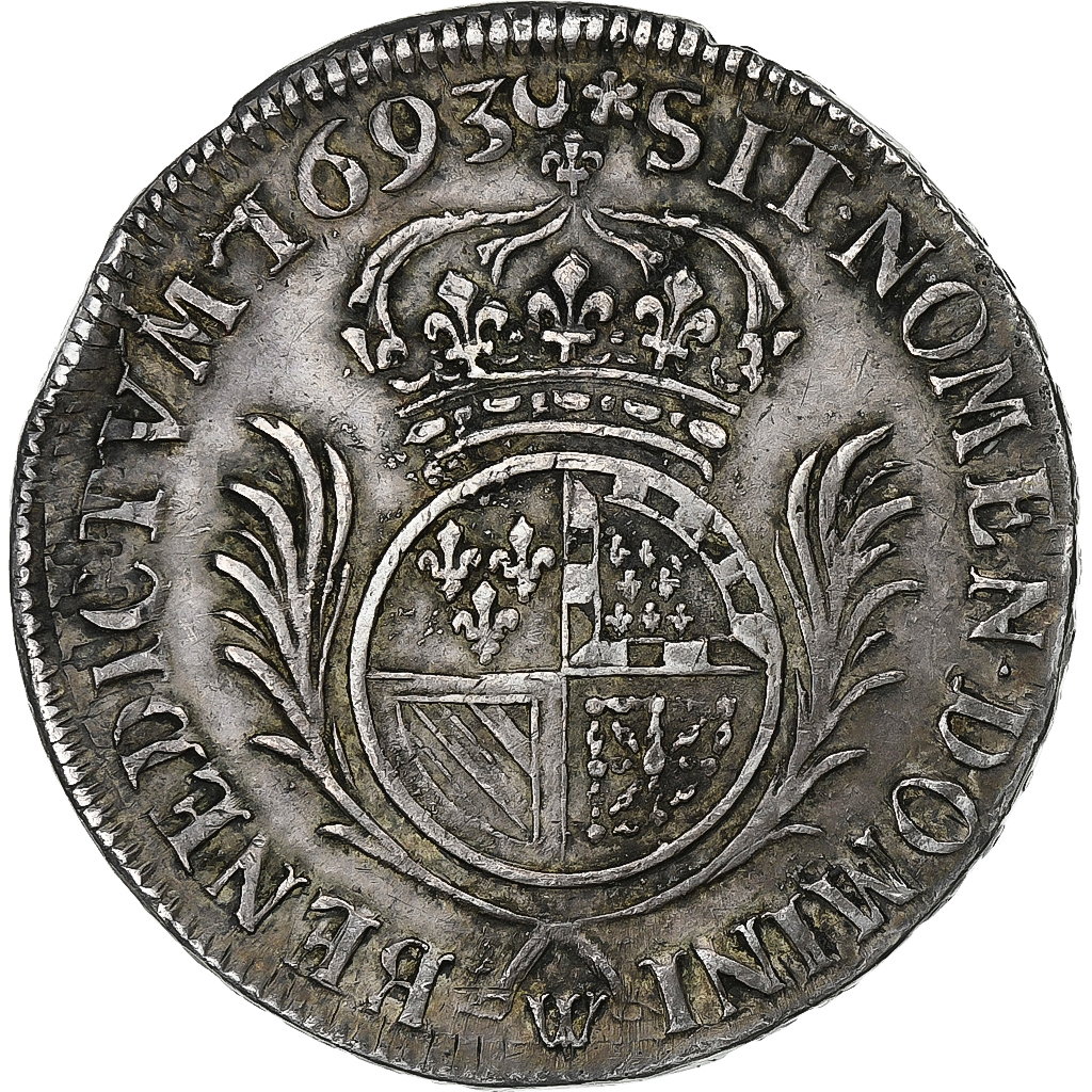 France, Louis XIV, 1/2 Ecu de Flandre aux palmes, 1693, Lille, Silver