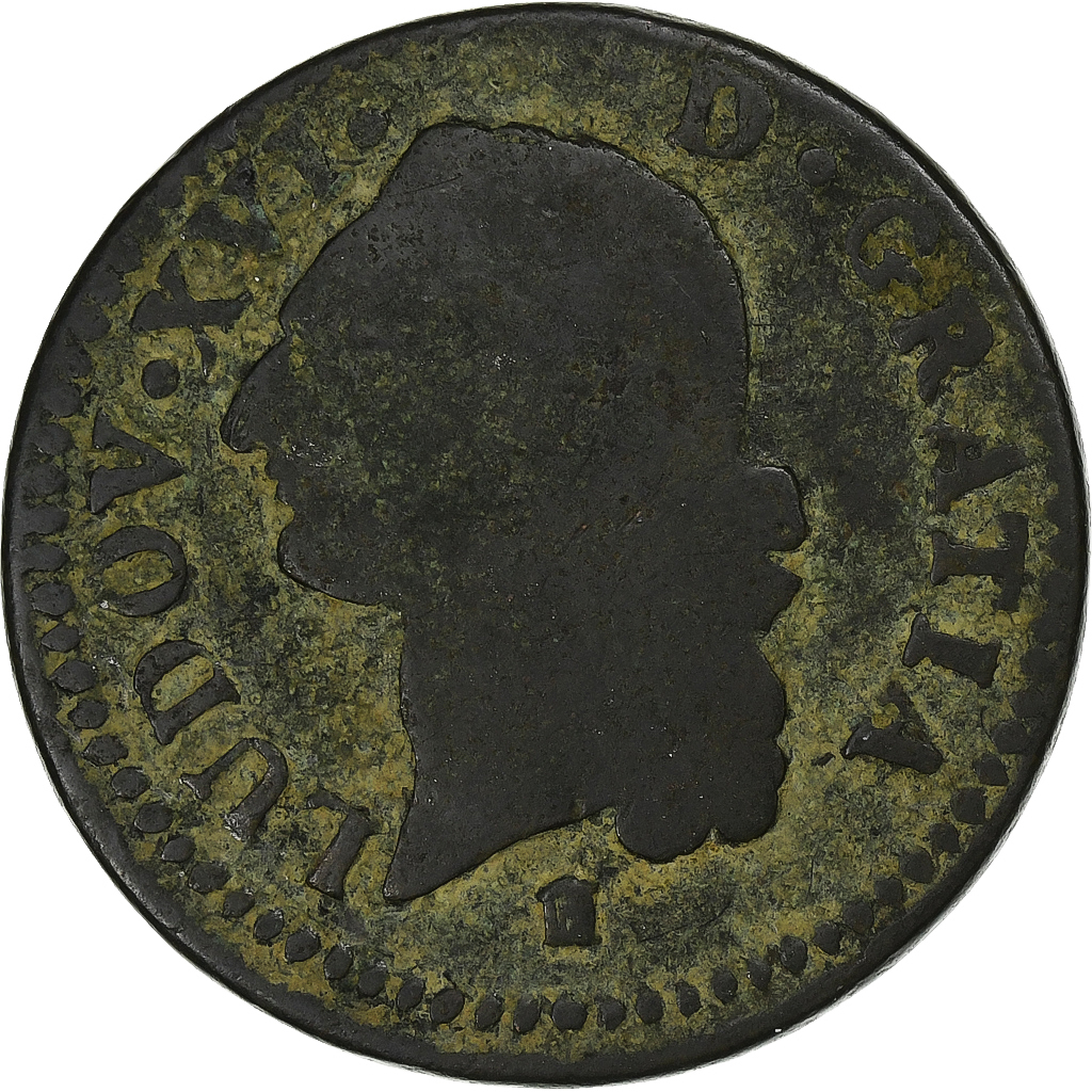 France, Louis XVI, Sol, 1788, Bordeaux, Copper, , Gadoury:350