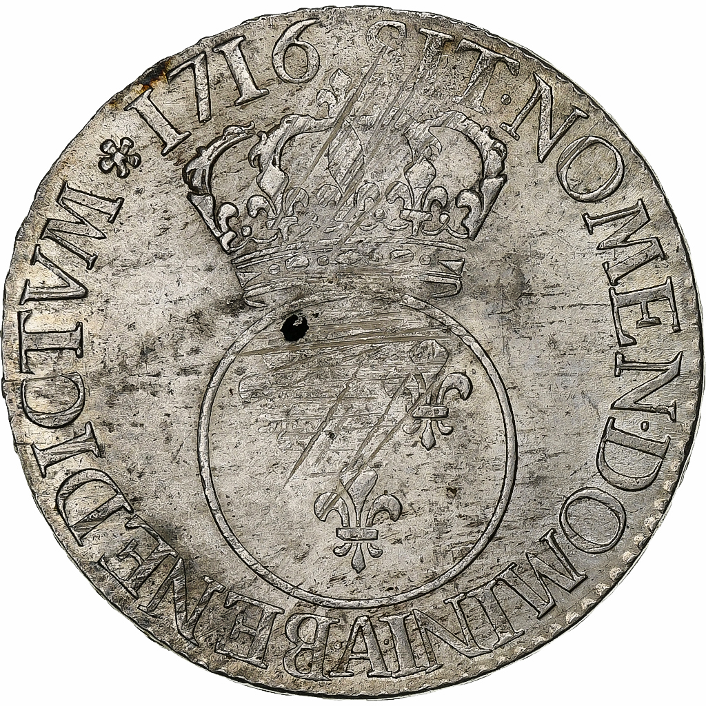 France, Louis XV, Ecu Vertugadin, 1716, Paris, Silver, , Gadoury:317