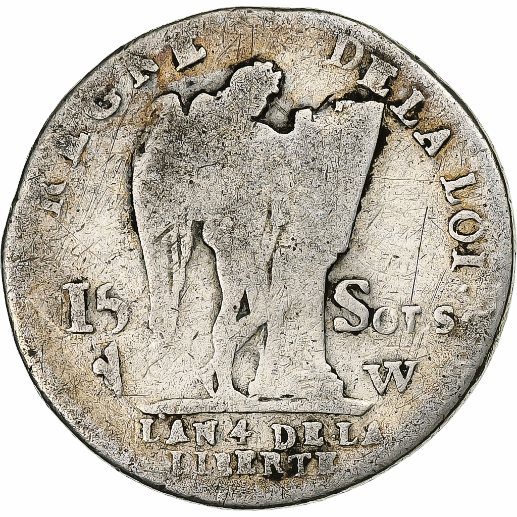 France, Louis XVI, 15 Sols, 1792 / AN 4, Lille, Silver, , Gadoury:36