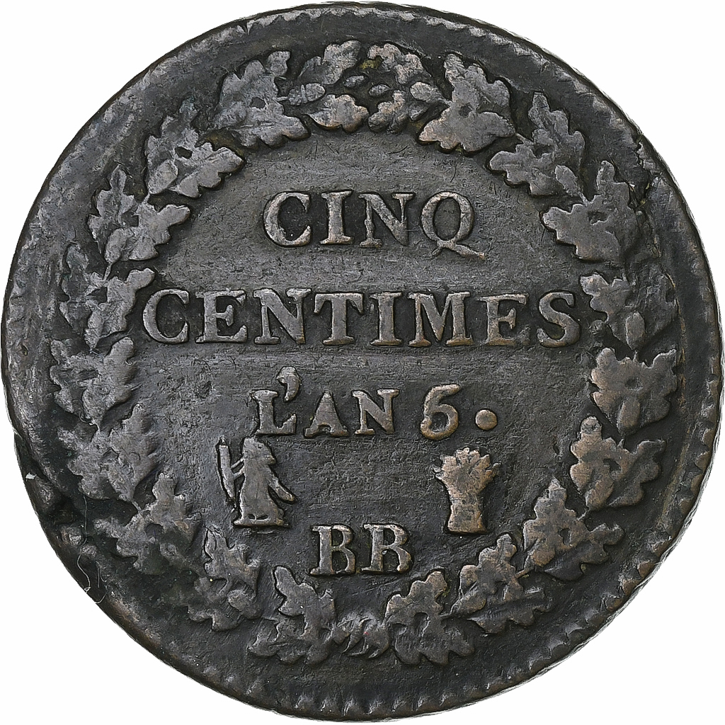France, 5 Centimes, Dupré, AN 5, Strasbourg, Bronze, VF, Gadoury:126