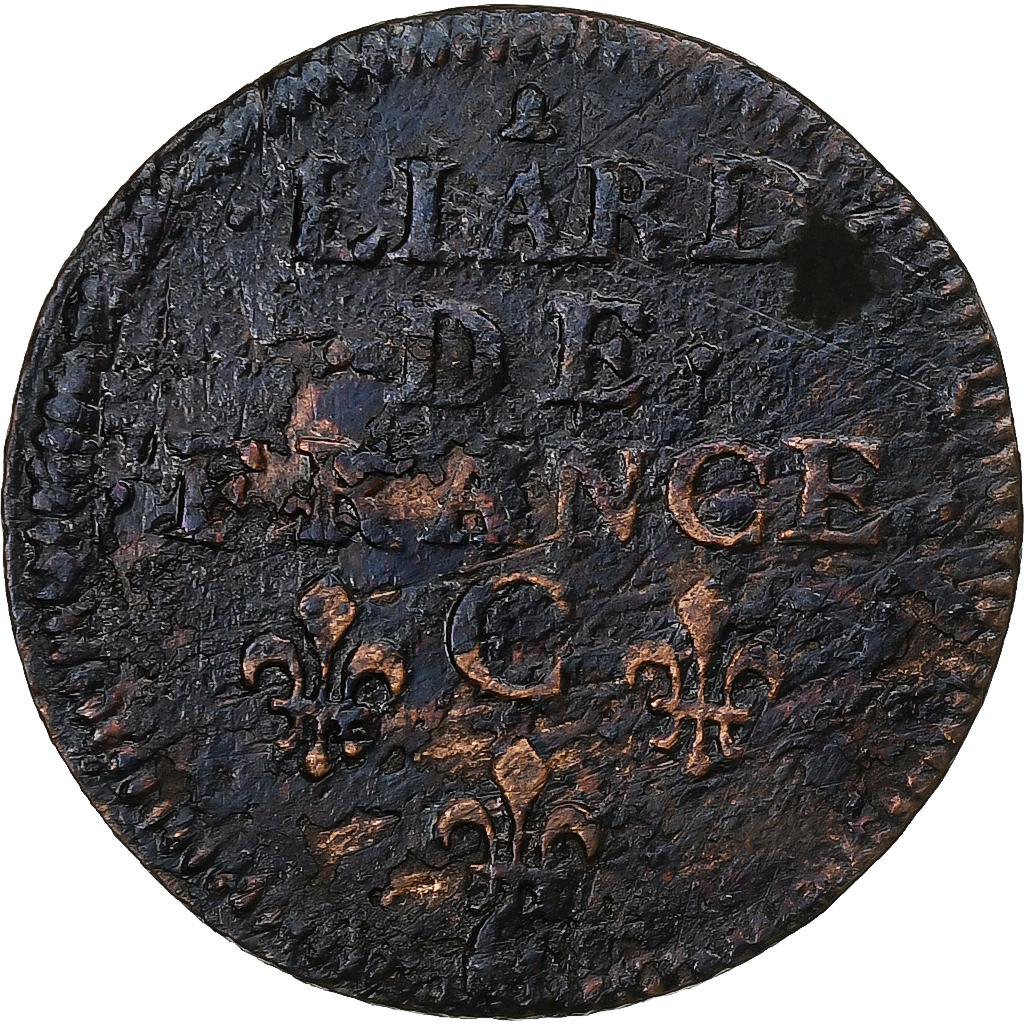 France, Louis XIV, Liard de France, 1656, Caen, Copper, , C2G:48