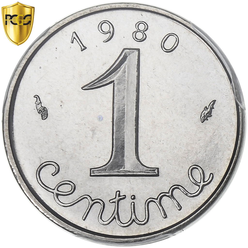 France, 1 Centime, Épi, 1980, Paris, série FDC, Stainless Steel, PCGS, 
