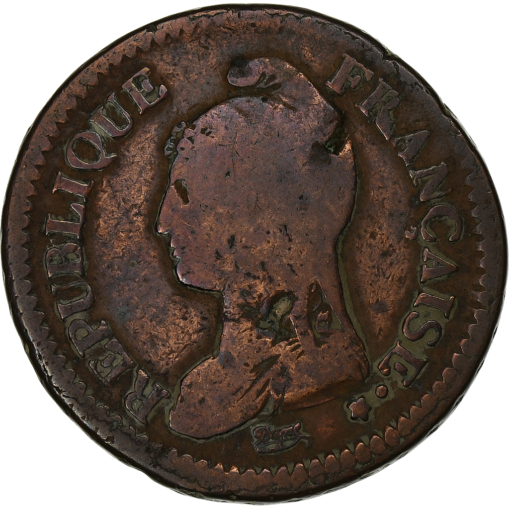 France, 1 Décime, Dupré, AN 8, Metz, Bronze, , Gadoury:187a