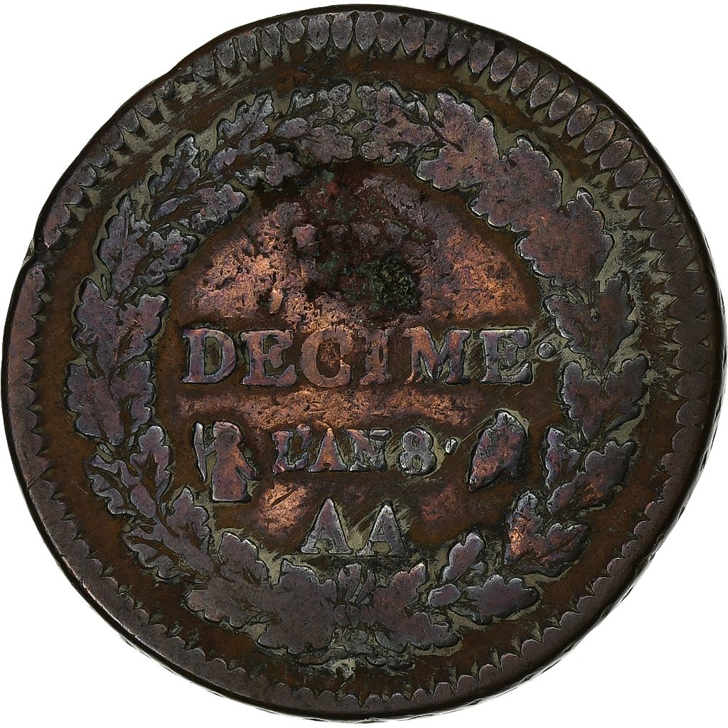 France, 1 Décime, Dupré, AN 8, Metz, Bronze, , Gadoury:187a
