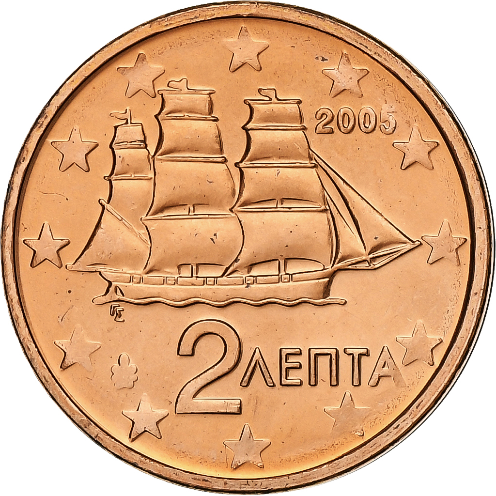 Griechenland, 2 Euro Cent, 2005, Athens, Copper Plated Steel, UNZ, KM:182