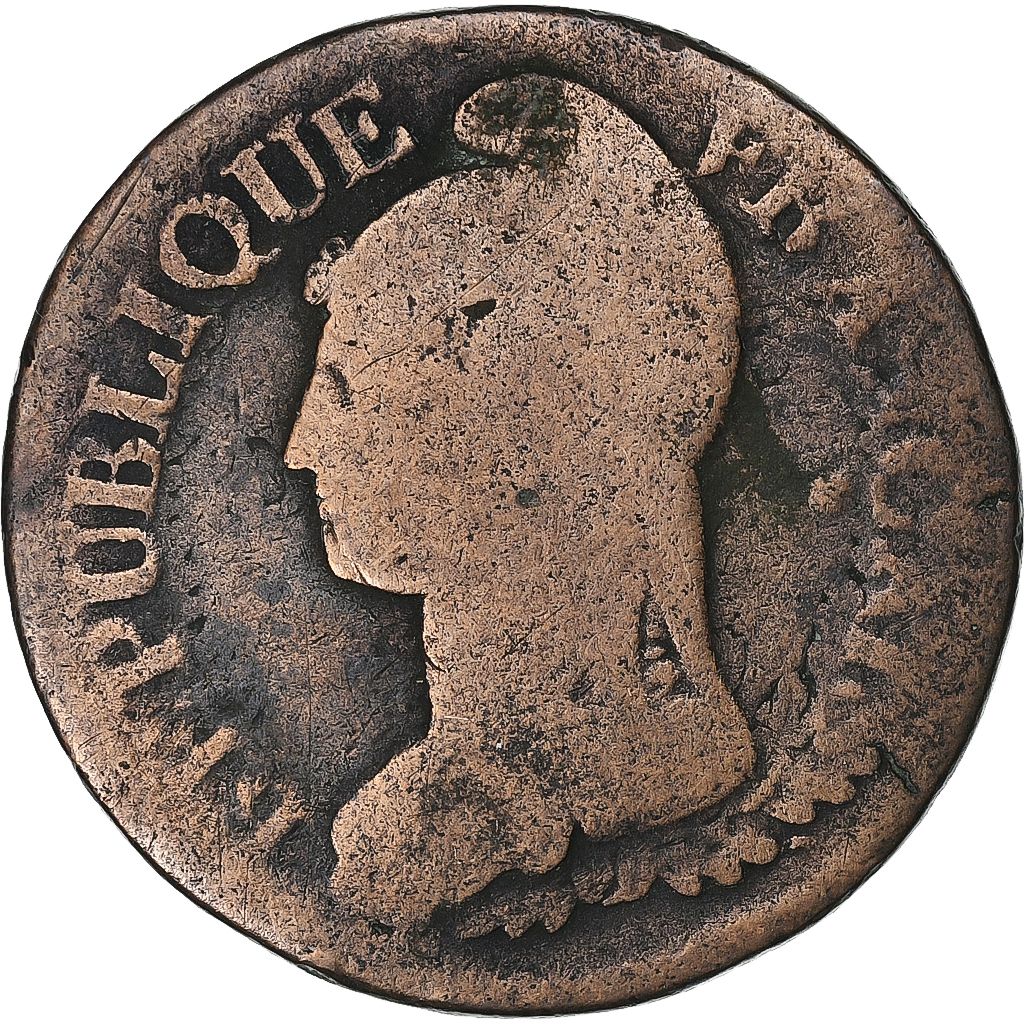 France, 5 Centimes, Dupré, AN 5, Paris, Surfrappe du Décime, Copper, 