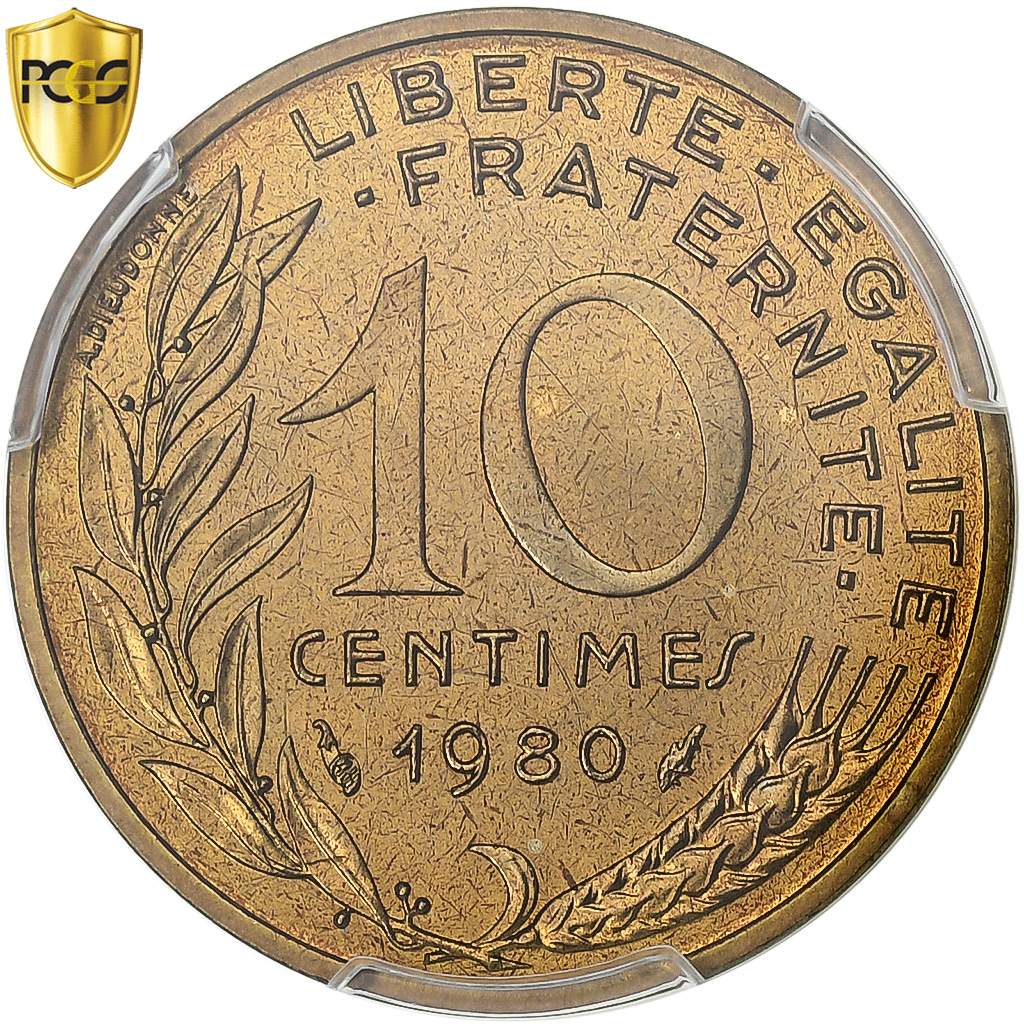 France, 10 Centimes, Marianne, 1980, Paris, Aluminum-Bronze, PCGS, 