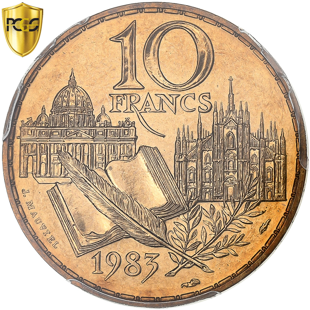 France, 10 Francs, Stendhal, 1983, Paris, Tranche B, Copper-nickel, PCGS, 