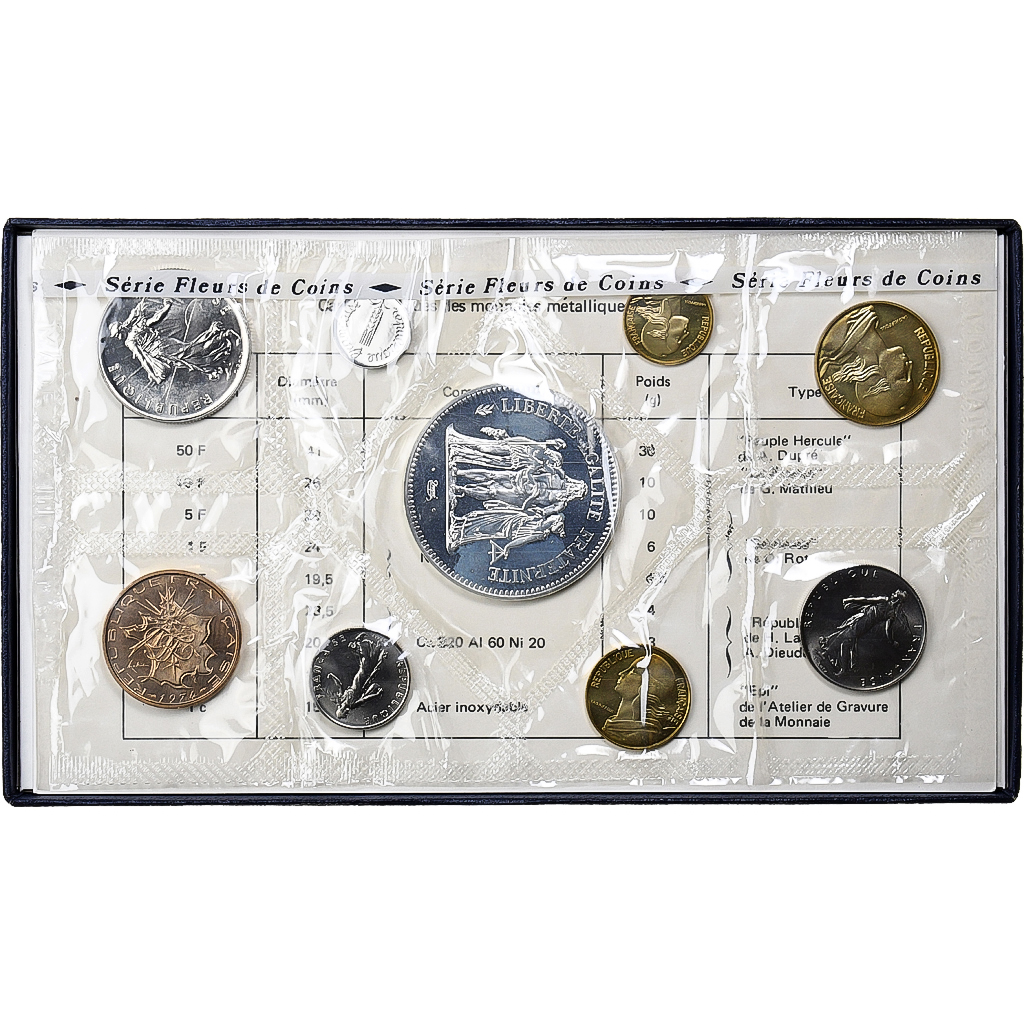 France, Coffret 1 c. à 50 frs., 1974, MDP, série FDC, 