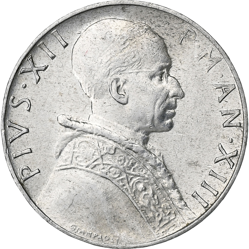 Vatican, Pius XII, 5 Lire, 1951, Rome, Aluminum, 