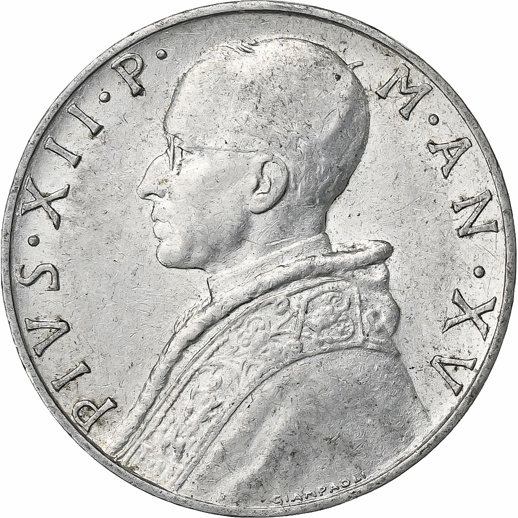 Vatican, Pius XII, 10 Lire, 1953, Rome, Aluminum, 