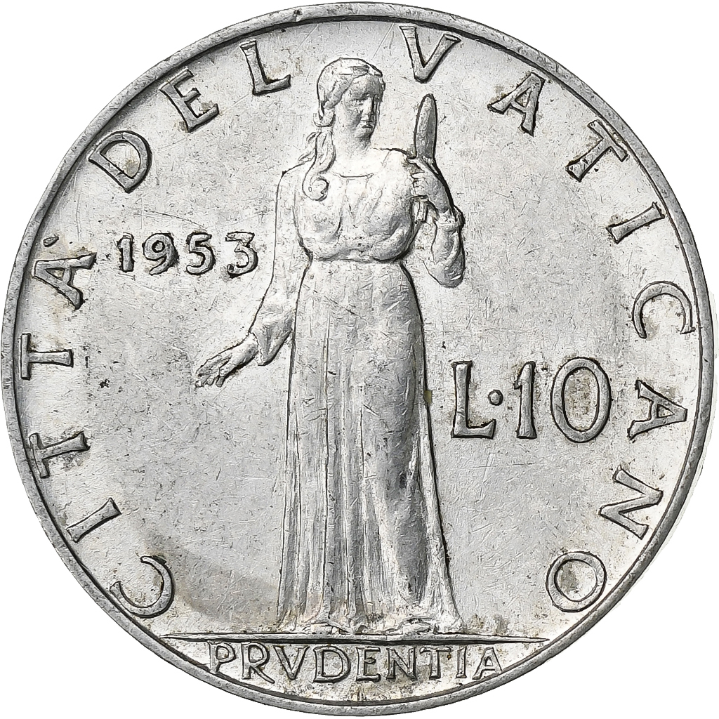 Vatican, Pius XII, 10 Lire, 1953, Rome, Aluminum, 