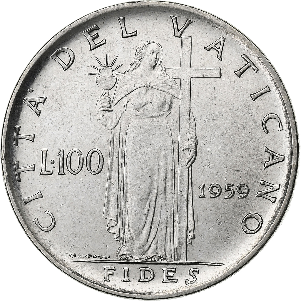 Vatican, John XXIII, 100 Lire, 1959, Rome, Stainless Steel, MS