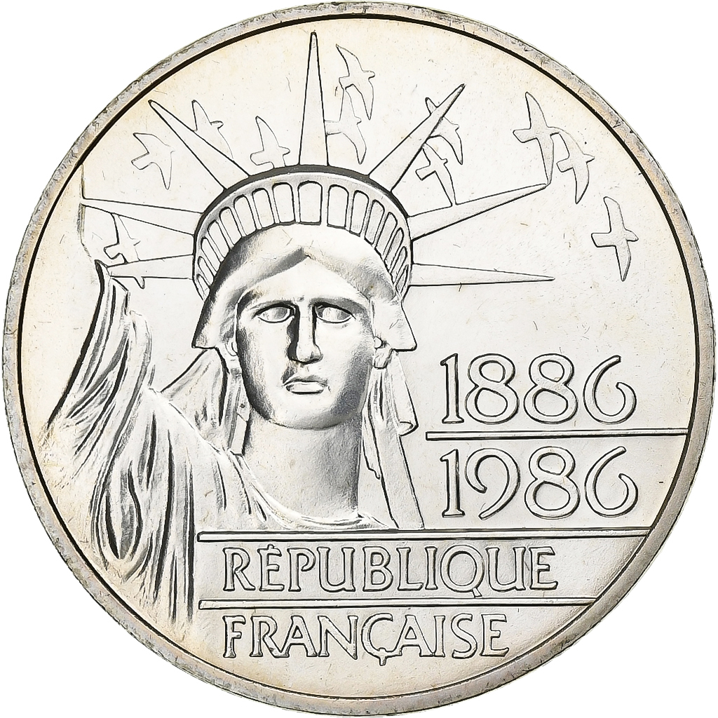 France, 100 Francs, Statue de la Liberté, 1986, MDP, Silver, 