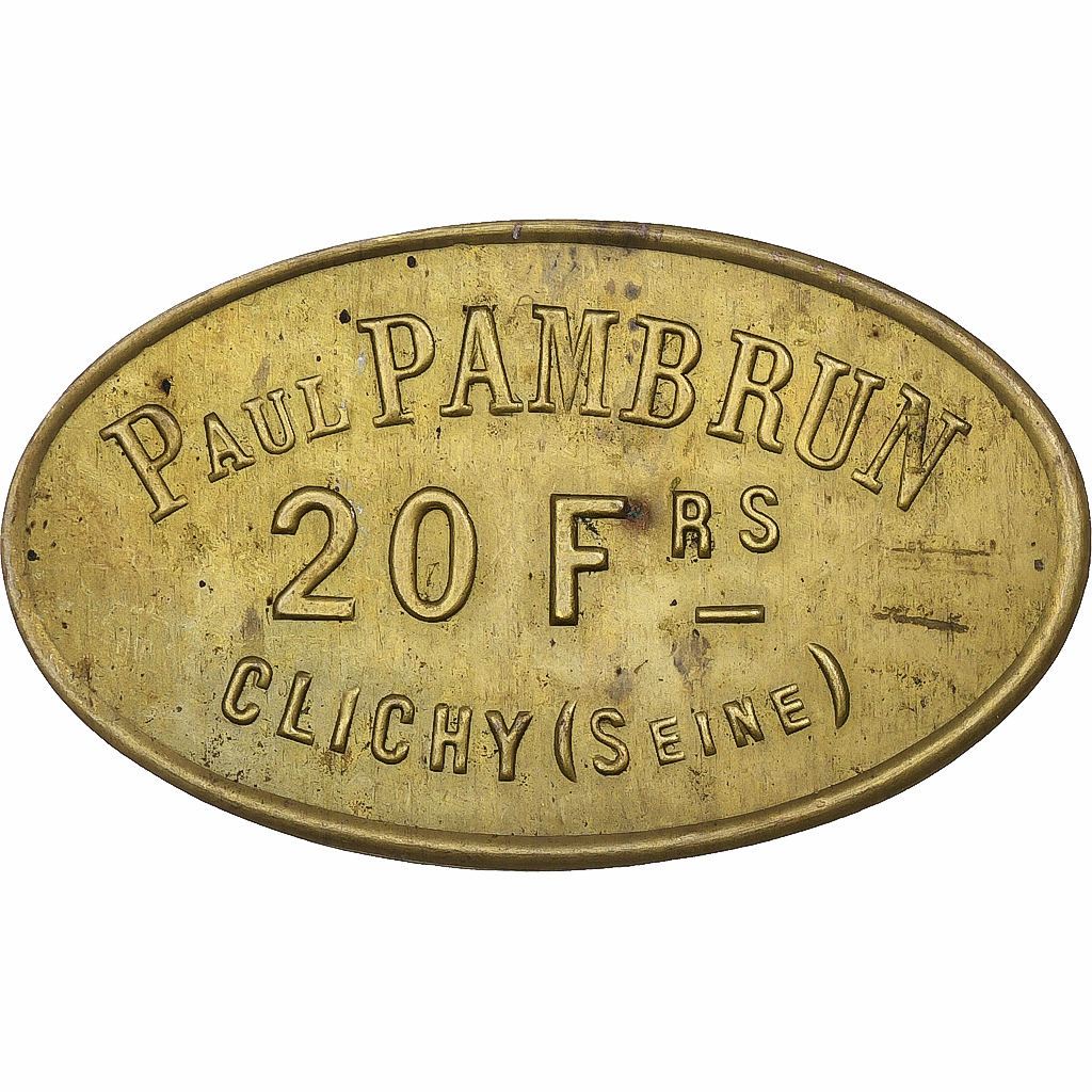 France, Épicerie Paul Pambrun, Clichy, 20 Francs, n.d., , Brass