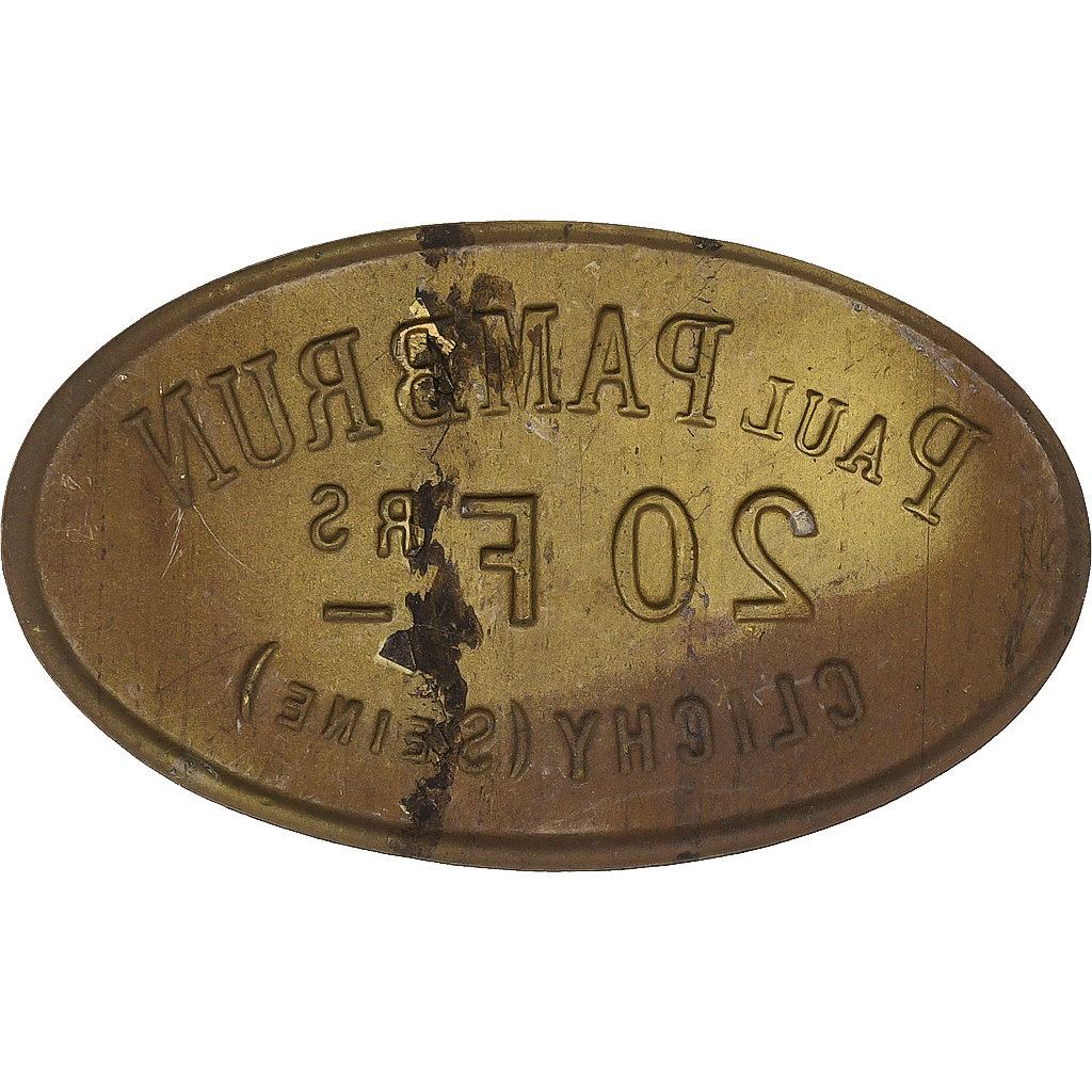 France, Épicerie Paul Pambrun, Clichy, 20 Francs, n.d., , Brass