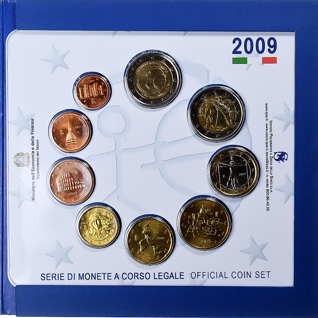 Italy, Set 1 ct. - 2 Euro, Coin card, 2009, Rome, 