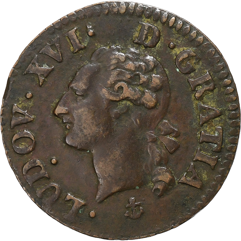 France, Louis XVI, Liard, 1791, La Rochelle, Copper, , Gadoury:348