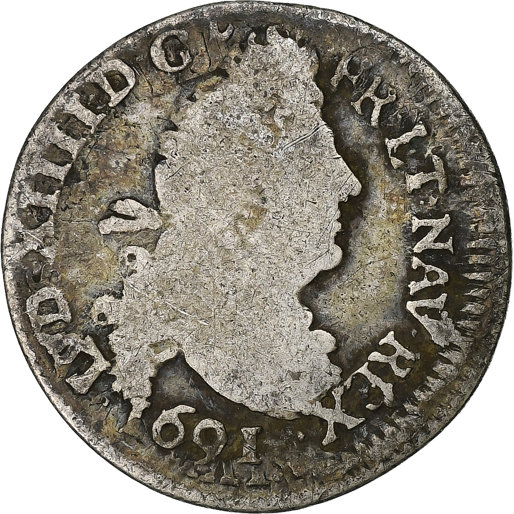 France, Louis XIV, 4 Sols aux 2 L, 1691, Troyes, Silver, , Gadoury:106