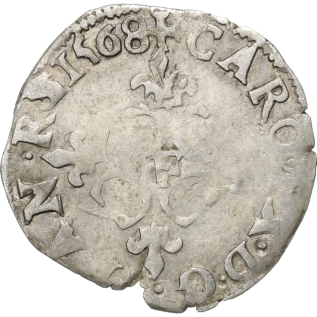 France, Charles IX, Sol Parisis, 1568, Angers, 2nd type, Billon, 