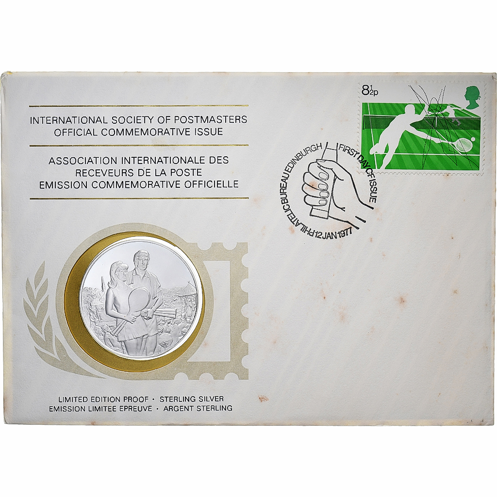 United Kingdom, Medal + stamp, International Society of Postmasters, 1977