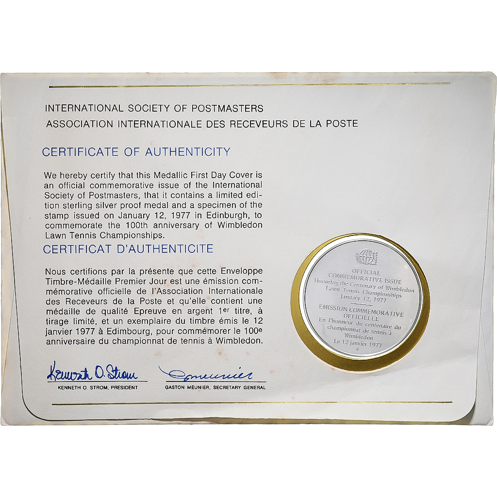 United Kingdom, Medal + stamp, International Society of Postmasters, 1977