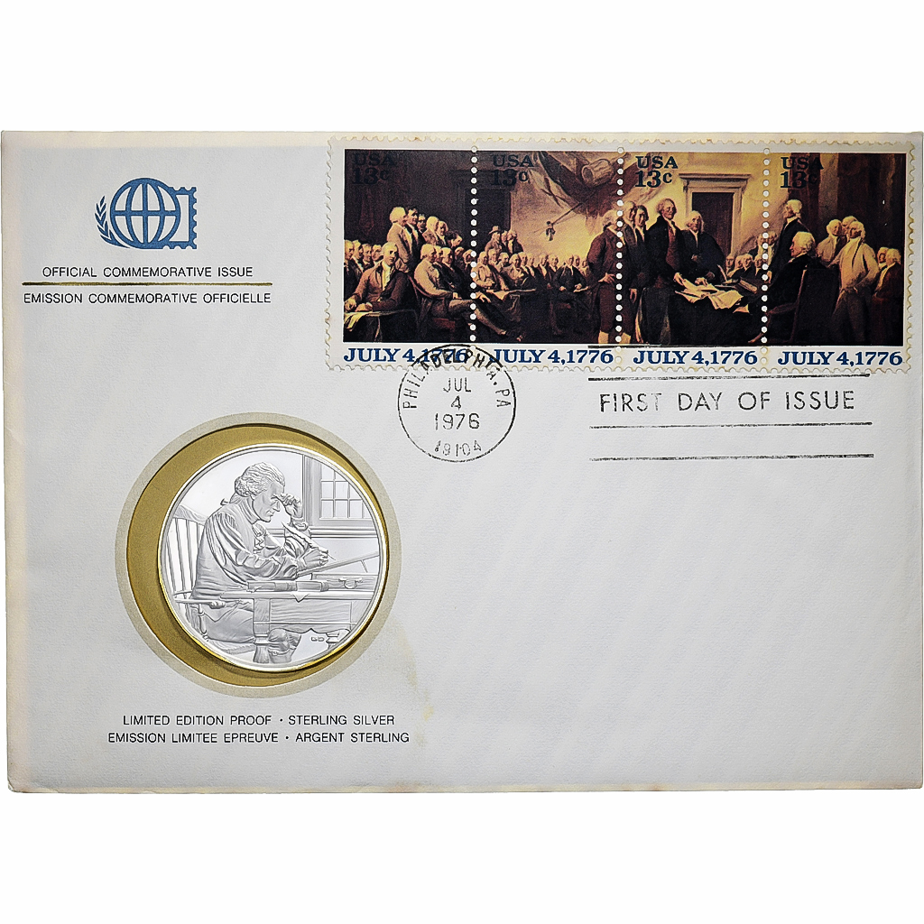 United States, Medal + stamp, International Society of Postmasters, 1976