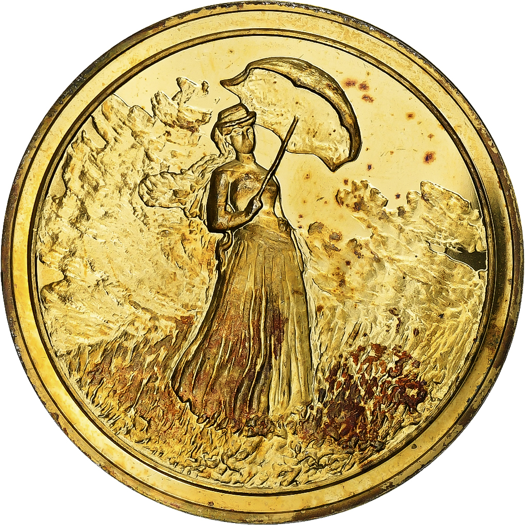 France, Medal, Femme à l'ombrelle tournée à droite, Claude Monet, Vermeil