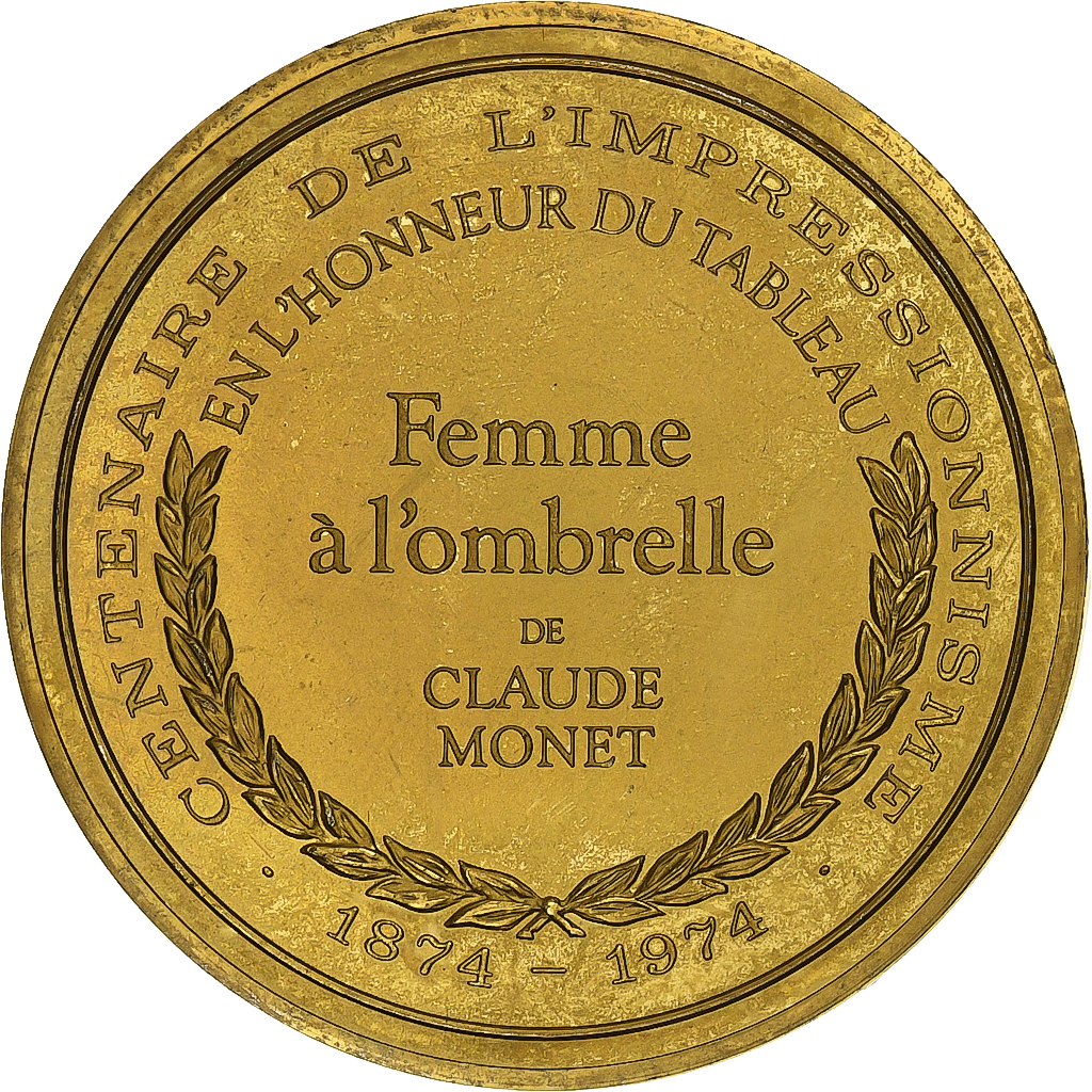 France, Medal, Femme à l'ombrelle tournée à droite, Claude Monet, Vermeil