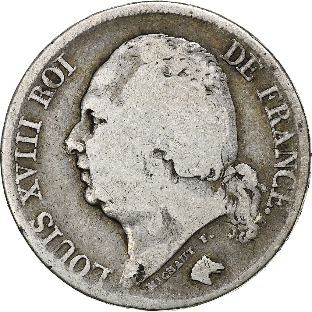 Frankrijk, Louis XVIII, 2 Francs, 1824, Lille, Zilver, FR, Gadoury:513