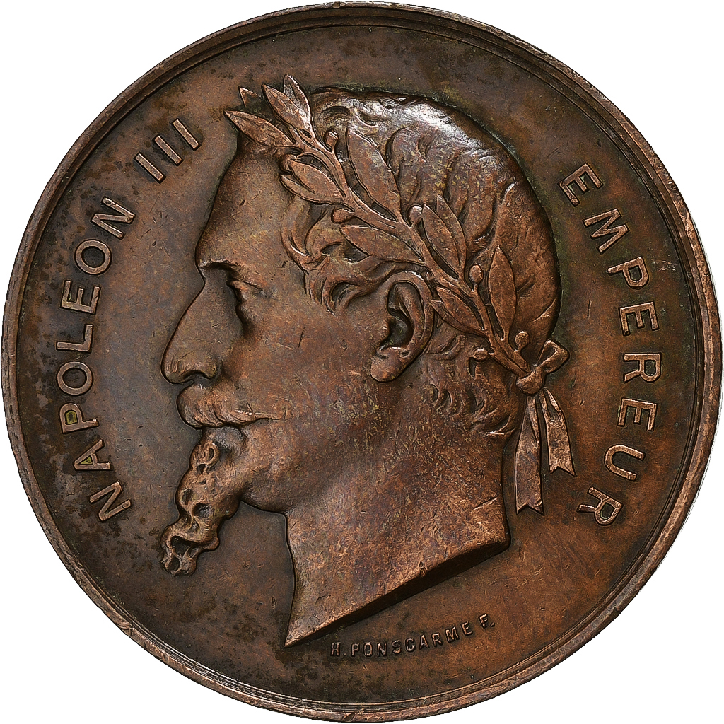 France, Medal, Napoléon III, Exposition Universelle de Paris, 1867, Copper