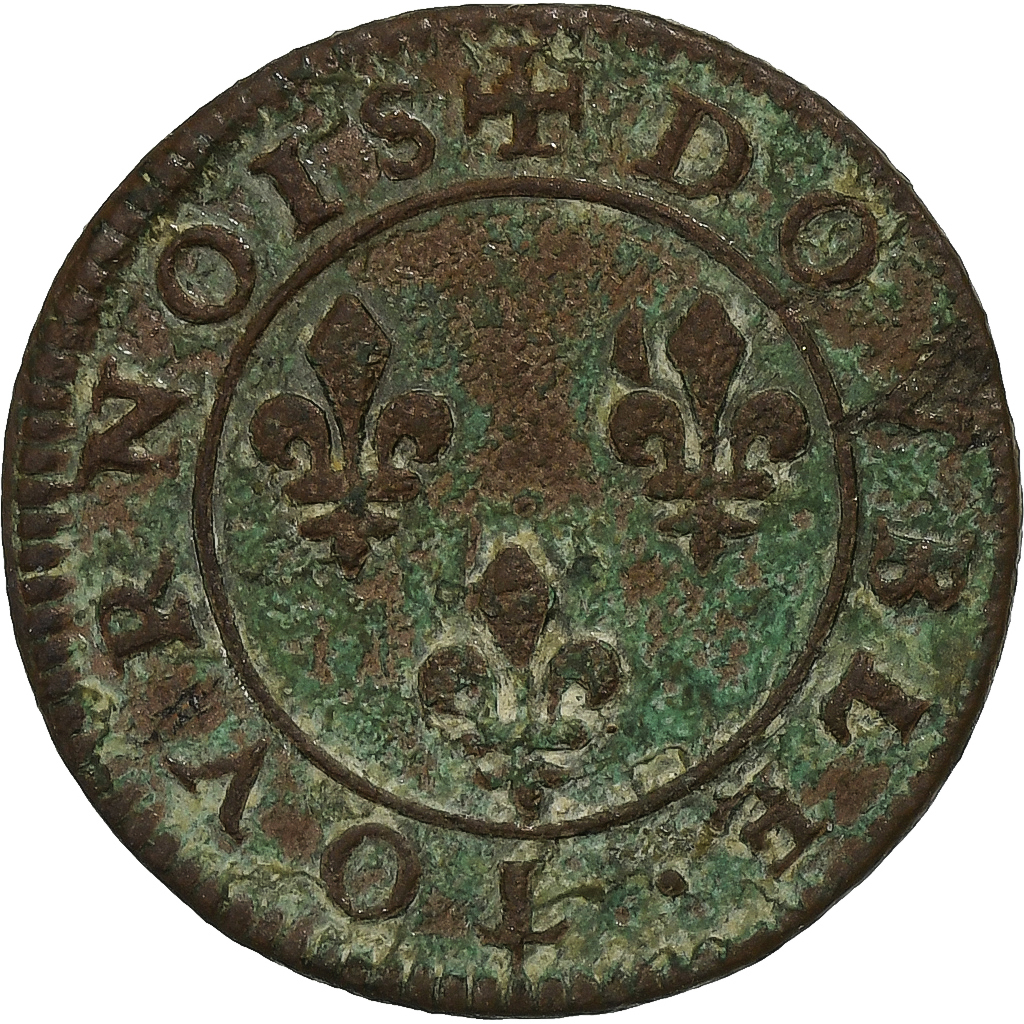 France, Henri III, Double Tournois, n.d., Paris, Copper, EF