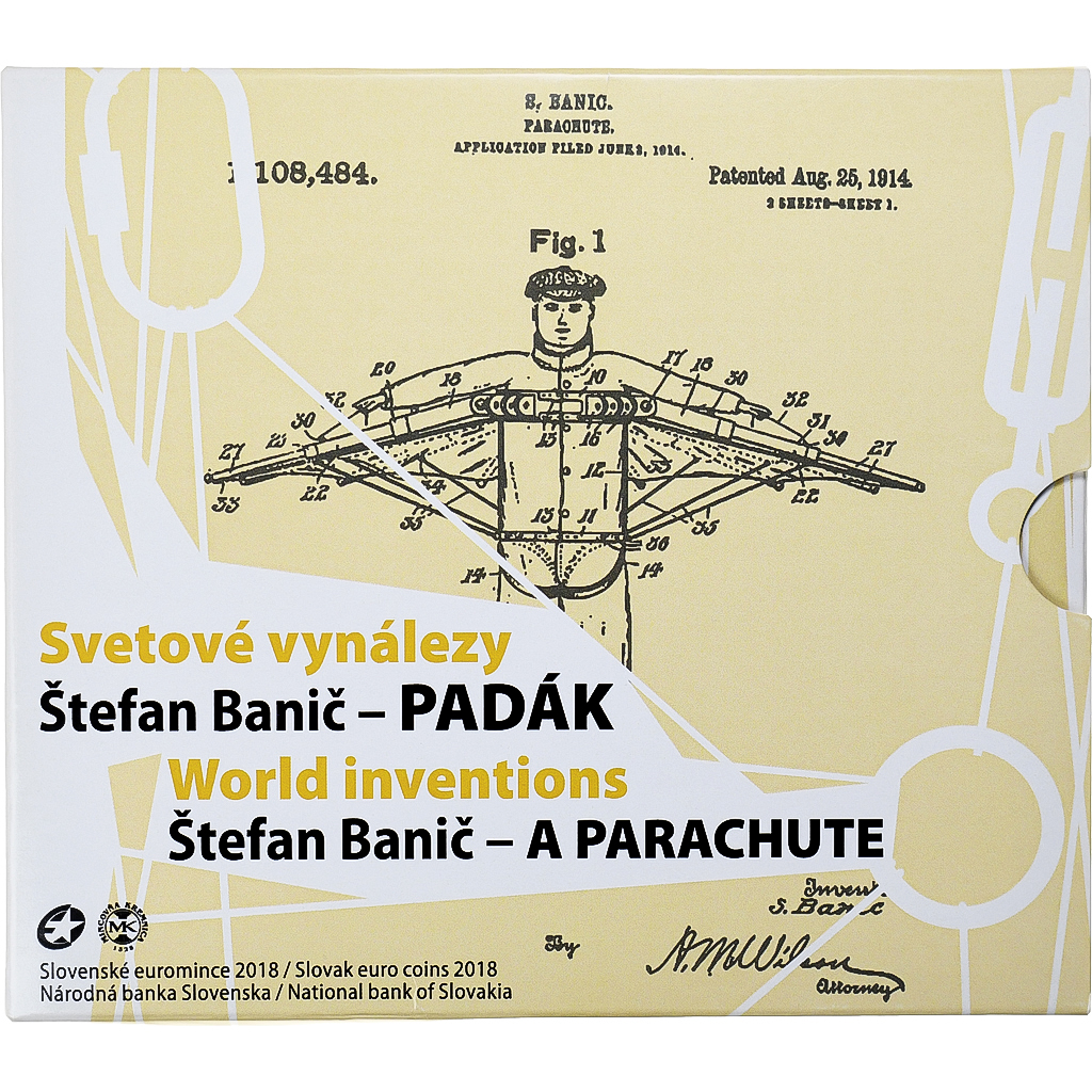 Slowakei, Coffret 1c. à 2€ + jeton, Štefan Banič, Parachute, 2018