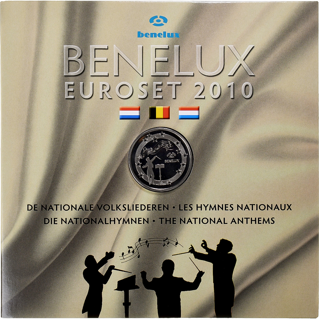 Benelux, Coffret 1c. à 2€ (x3) + CD, Les Hymnes Nationaux, 2010, BU
