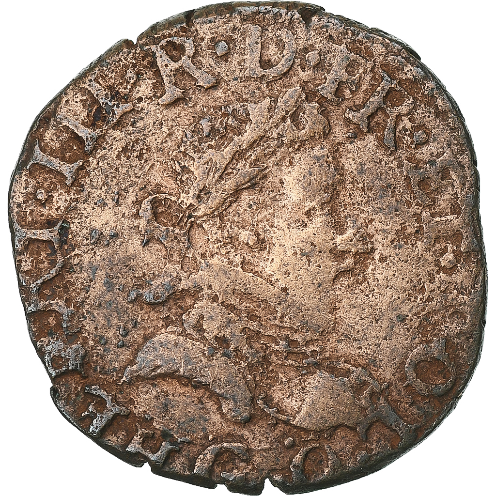 France, Henri III, Double Tournois, 1581, Poitiers, Copper, 