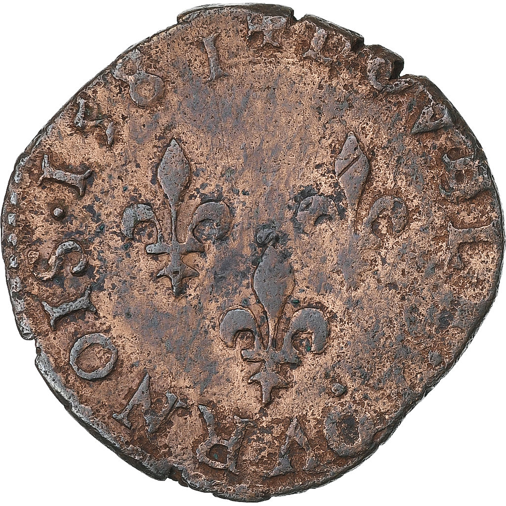 France, Henri III, Double Tournois, 1581, Poitiers, Copper, 