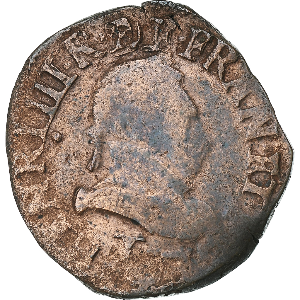 France, Henri III, Double Tournois, 1584, Poitiers, Copper, 