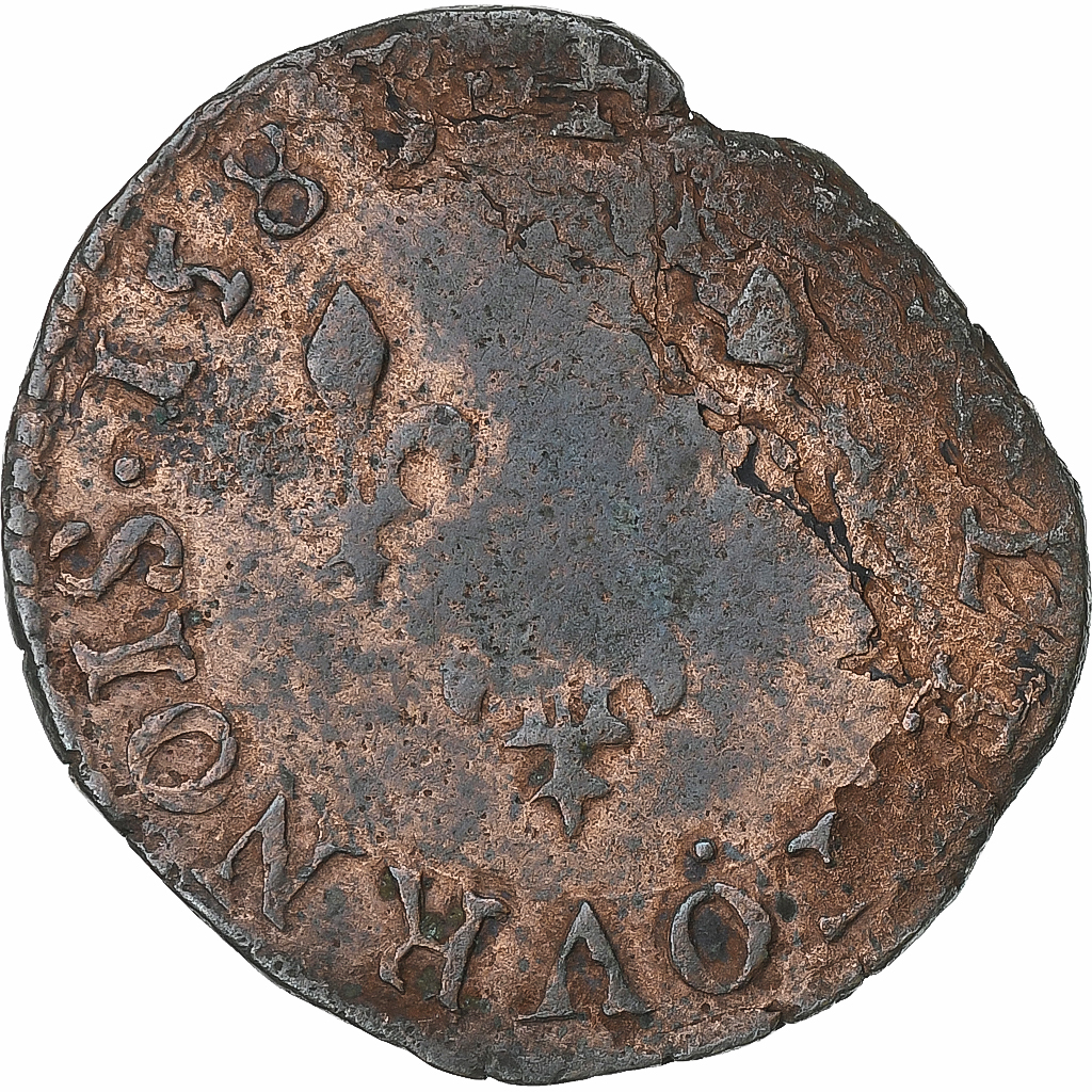 France, Henri III, Double Tournois, 1583, Poitiers, Copper, F(12-15)