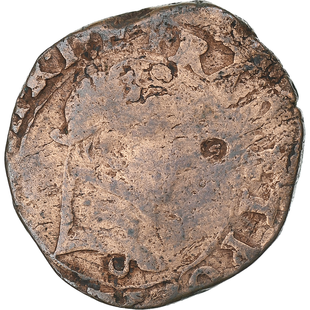 France, Henri III, Double Tournois, Bourges, Copper, , Gadoury:455