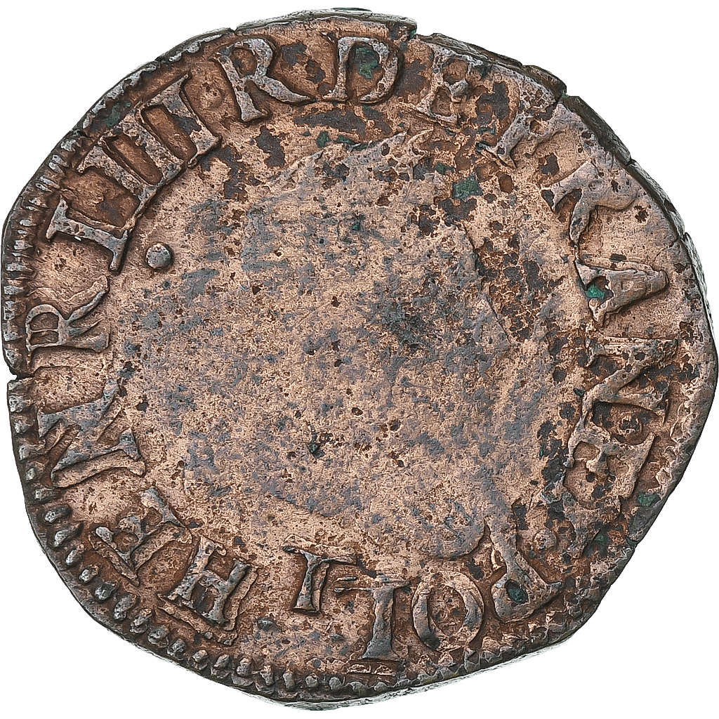 France, Henri III, Double Tournois, 1585, Nantes, Copper, , Gadoury:455
