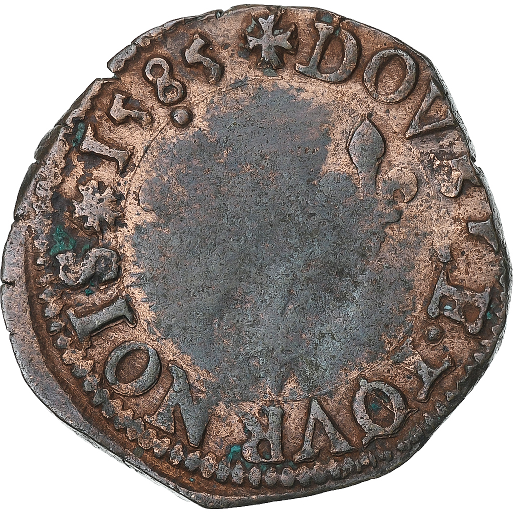 France, Henri III, Double Tournois, 1585, Nantes, Copper, , Gadoury:455