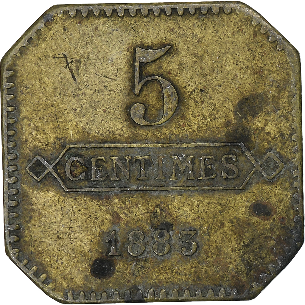 France, Hôtel Economat, Aciéries de Longwy, 5 Centimes, 1883, 