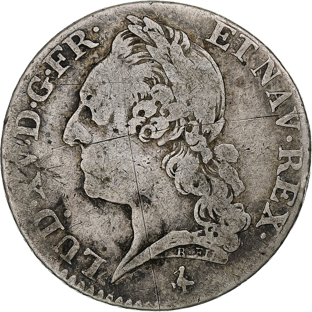 France, Louis XV, 1/5 Écu à la vieille tête, 1771, Paris, Silver, 