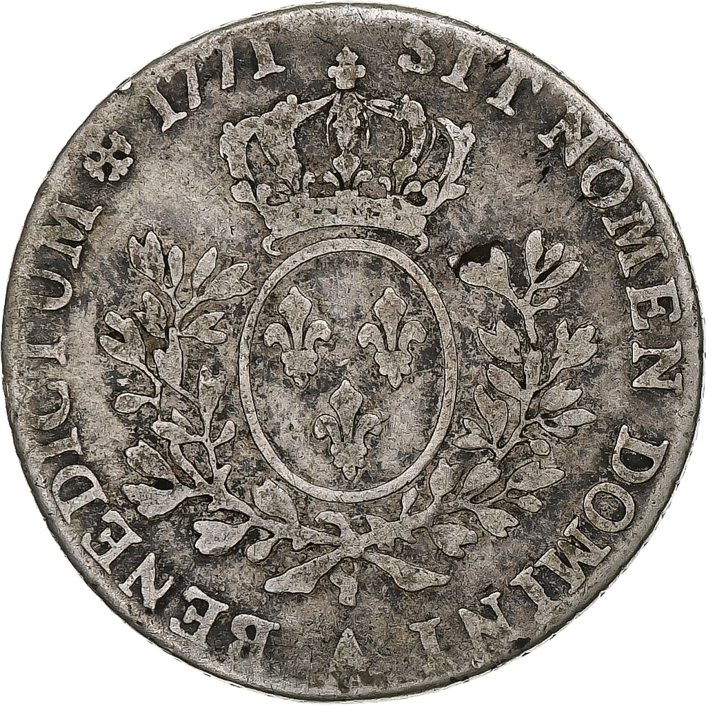 France, Louis XV, 1/5 Écu à la vieille tête, 1771, Paris, Silver, 