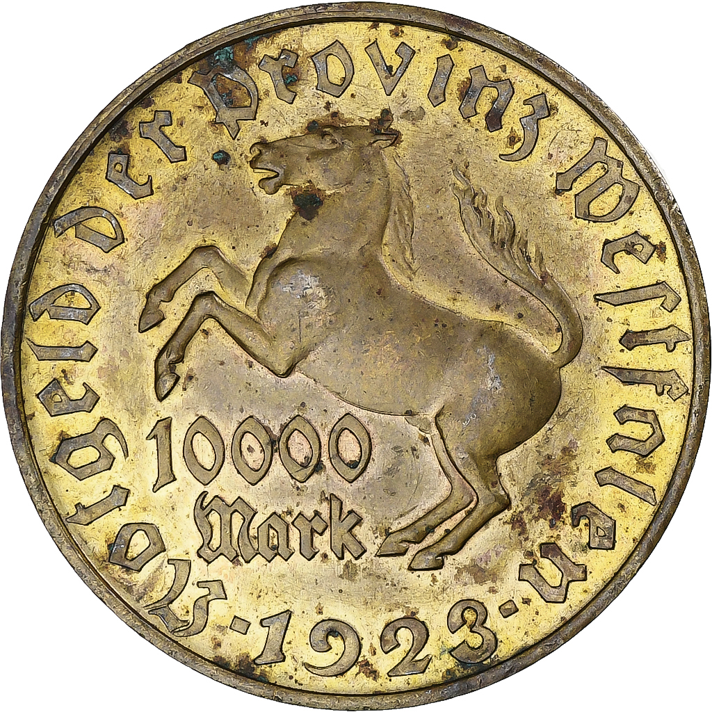 Germania, 10 000 Mark, 1923, Landesbank der Provinz Westfalen, Tombac, BB+