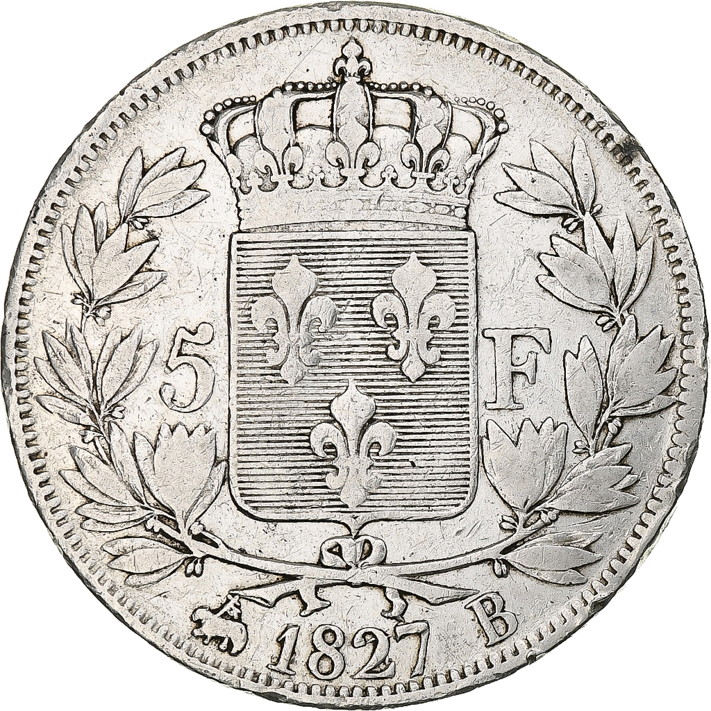 France, Louis-Philippe, 5 Francs, 1827, Rouen, Silver, , Gadoury:644