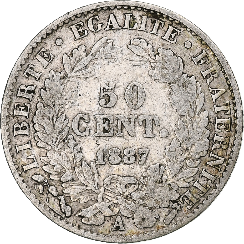 France, 50 Centimes, Cérès, 1887, Paris, Silver, , Gadoury:419a