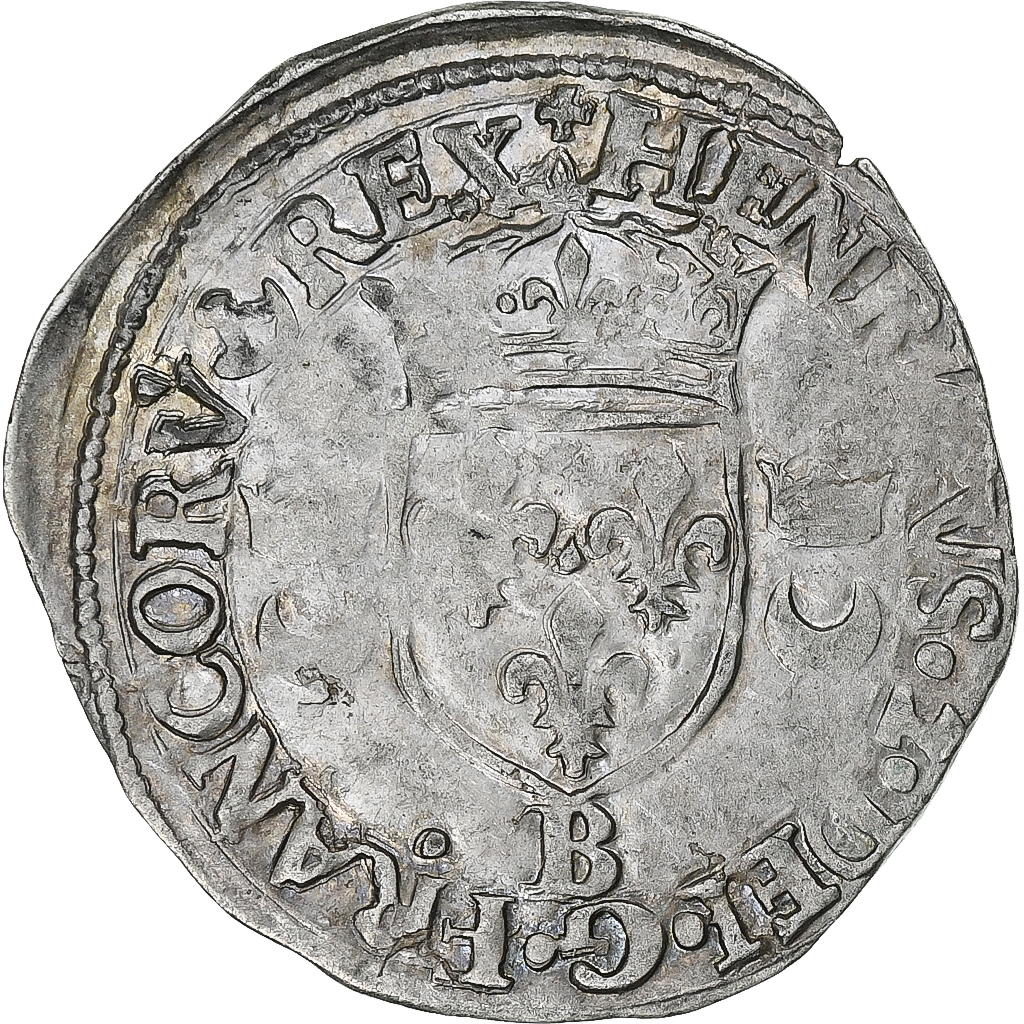France, Henri II, Douzain aux croissants, 1549, Rouen, Billon, 
