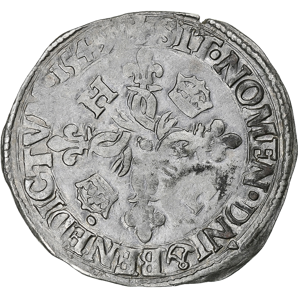 France, Henri II, Douzain aux croissants, 1549, Rouen, Billon, 